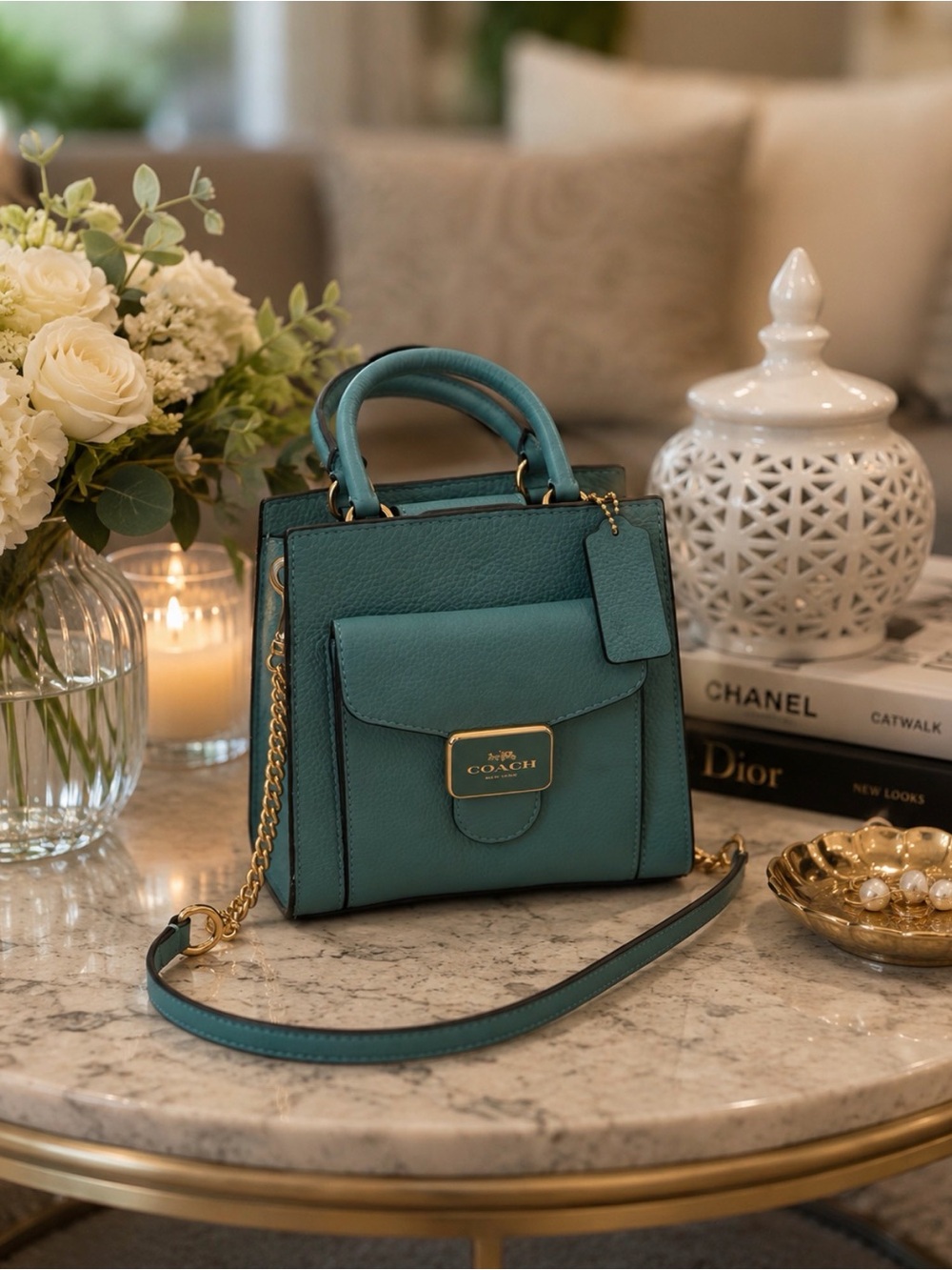 Coach Teal Leather Mini Satchel with Gold Hardware
